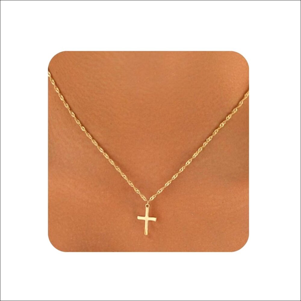 14K Gold Silver Plated Cross Pendant Necklace, Dainty Minimalist Choker
